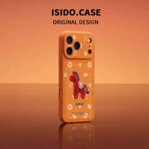 Red Pony & Starry Orange iPhone Case | Magnetic, Cartoon Design, Lamb Skin Feel for iPhone 17 Pro Max, Instagram Aesthetic