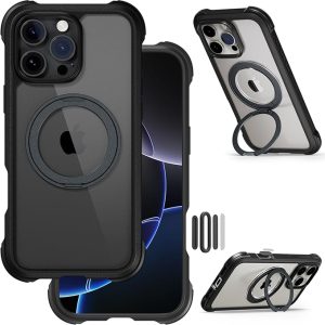 Designed for iPhone 16-17 Pro Max Case with 360° Rotatable Stand - 20ft Ultimate Drop Protection, Compatible with MagSafe, Durable Aluminum Frame